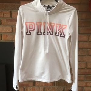 Victoria’s Secret PINK Ultimate 1/2 Zip Ombre Logo White Athletic Pullover MED